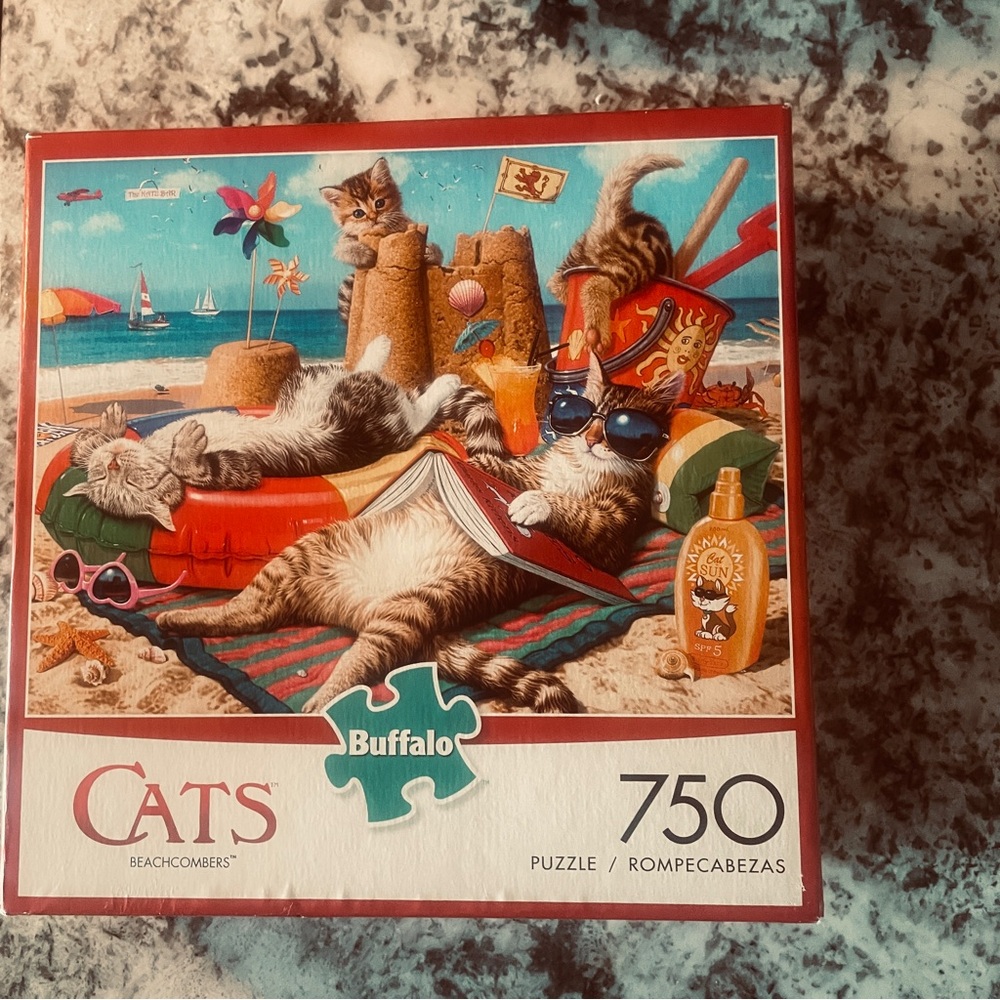 Buffalo David Bitton Cats Beach Scene Puzzle - Blue, Red, Green, Yellow